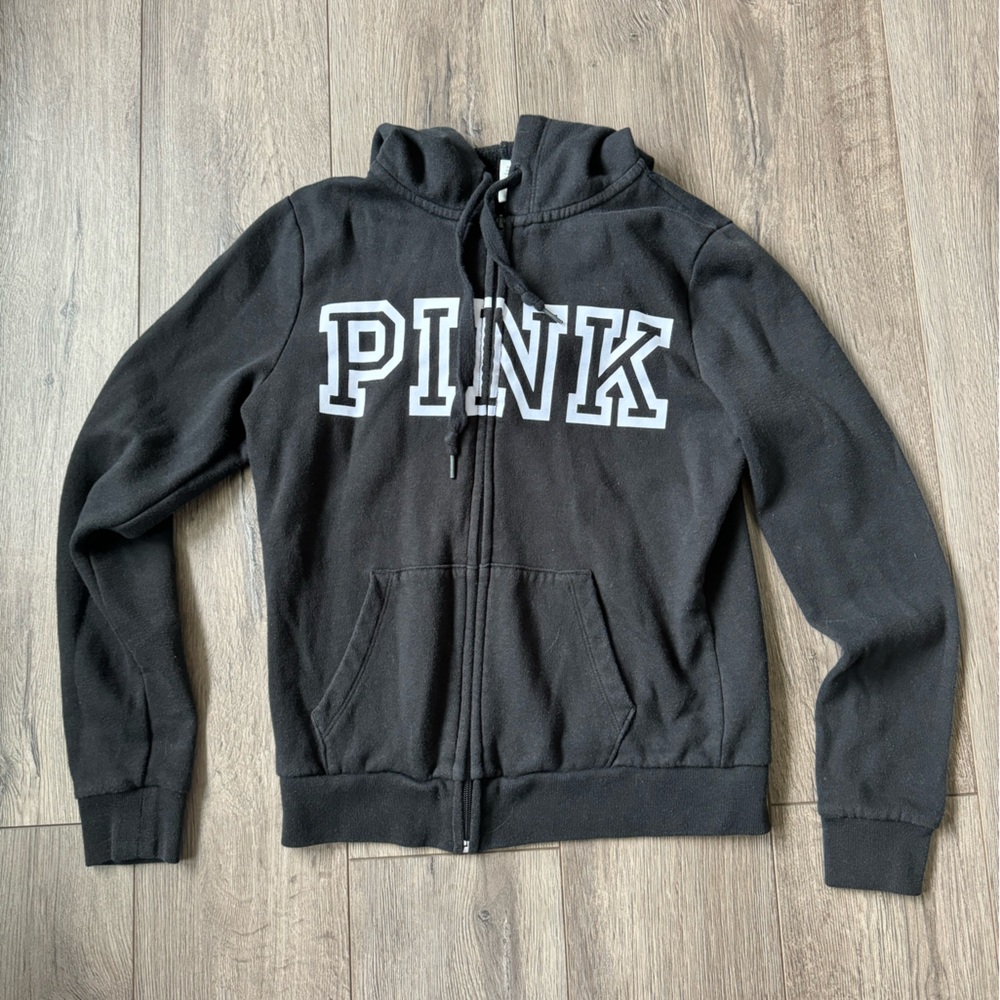 Pink black zip up hoodie -  XS